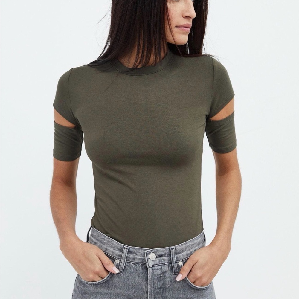 NWOT Marcella NYC Olive Green Women's Cut-Out Sleeve Top